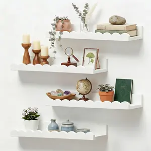 Empune Book Shelves, Set of 4 Floating Book Shelves, Scalloped Wall Bookshelf for Bedroom, White Decor for Nursery, Baby, Toddler Room