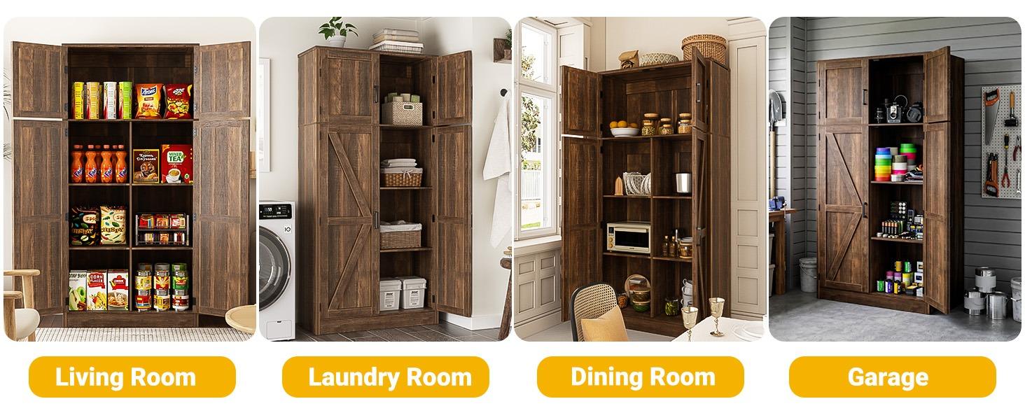 Homieasy 71'' Tall Kitchen Pantry, Farmhouse Storage Cabinet, Freestanding Pantry Cabinets with Barn Doors & Adjustable Shelves, Kitchen Storage Cabinets for Living Room, Dining Room, Bathroom furniture, mothersdaygift