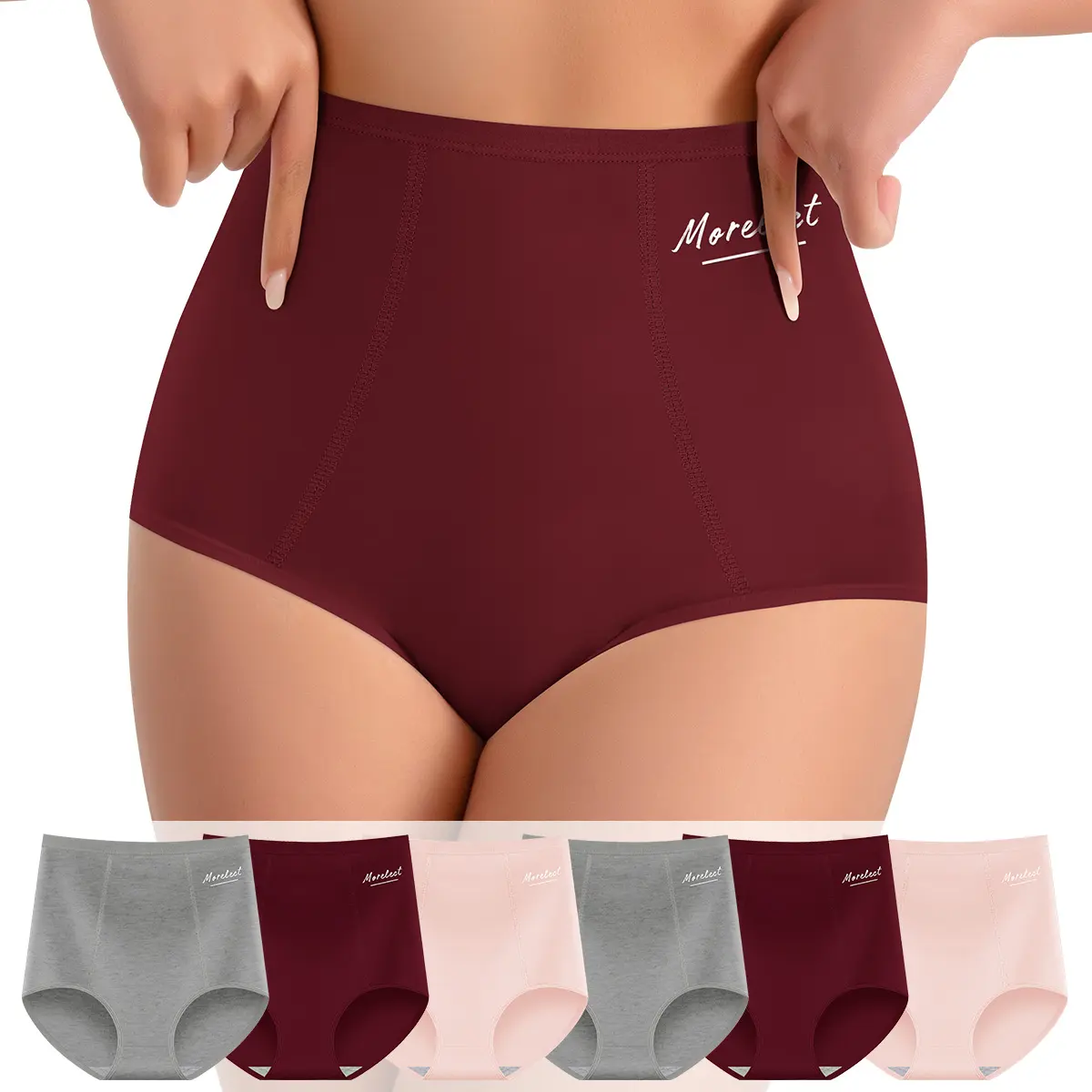 MORELECT Women's High Rise Cotton Underwear Sets, 4/6/8-Pack Basic Casual Briefs, Stylish Minimalist Letter Logo Detail, Soft Breathable Lightweight Summer Everyday Panties