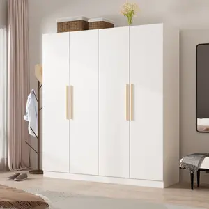 FUFU&GAGA 3 Types Large Wardrobe Armoire with 4 Doors, Freestanding Design, Metal Rod for Full Length Storage, Versatile Storage Cabinet for Bedrooms