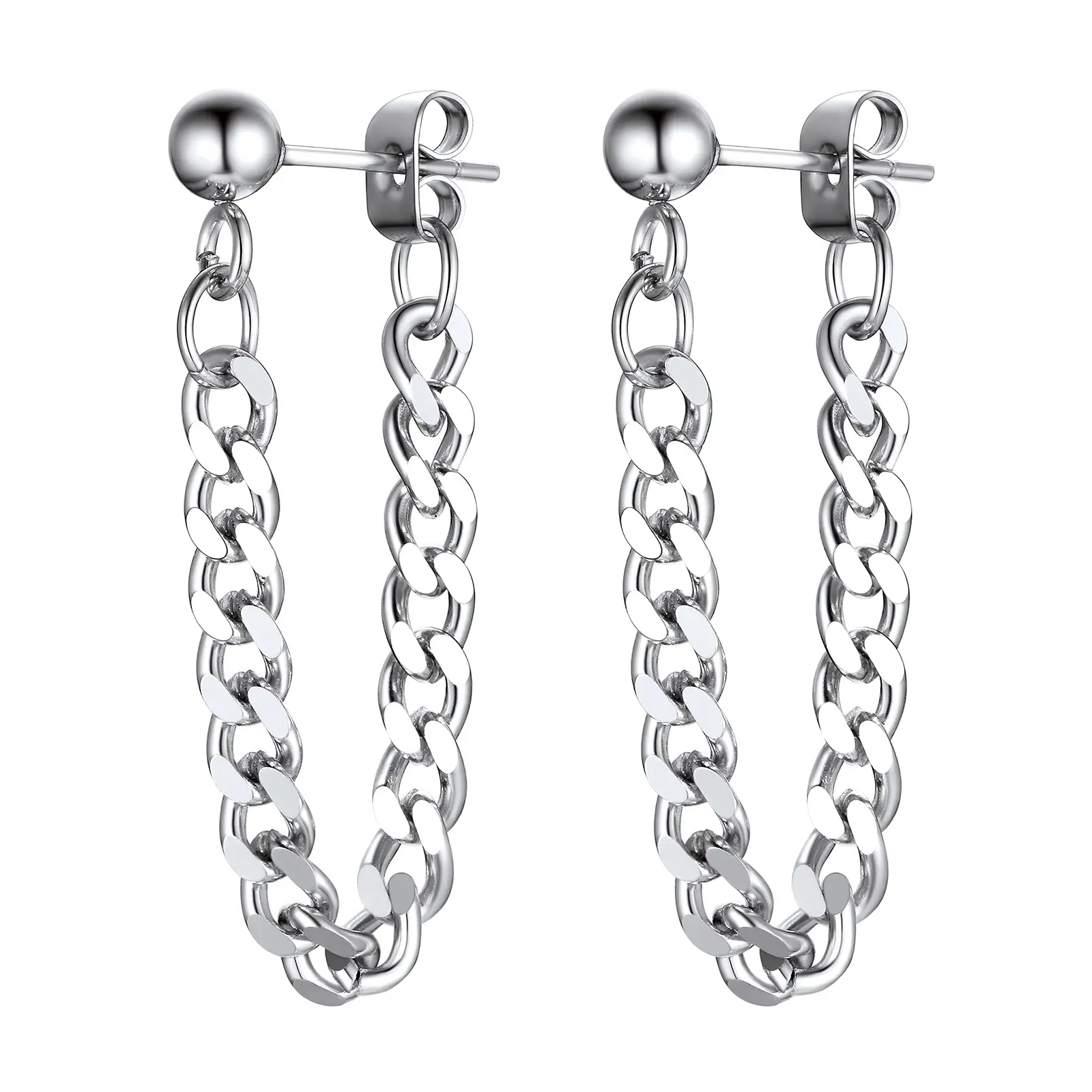 PROSTEEL Cuban Chain Design Earrings Stainless Steel Dangle Hinged Hoop Earring Jewelry Unisex For Men Women with Gift Box