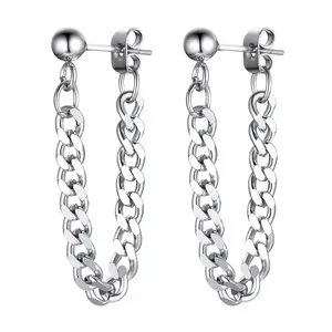 PROSTEEL Cuban Chain Design Earrings Stainless Steel Dangle Hinged Hoop Earring Jewelry Unisex For Men Women with Gift Box