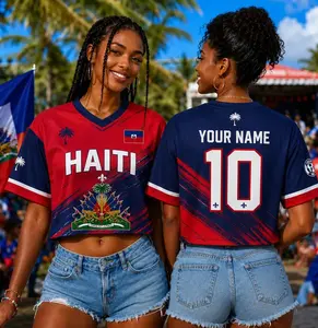 Personalized Haiti Crop Top Jersey Custom Name Number, Haitian Soccer Fan Shirt for Women