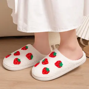 strawberry cotton slippers for girls home cartoon cute cotton slippers Indoor warm plush cotton slippers non-slip suitable for home and outdoor wear