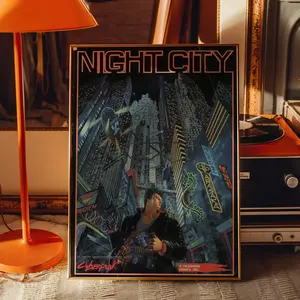 Cyberpunk Night City Poster _ Futuristic Sci-Fi Wall Art _ Gamer Gift for RPG Fans _ Neon Noir Dystopian Wall Decor