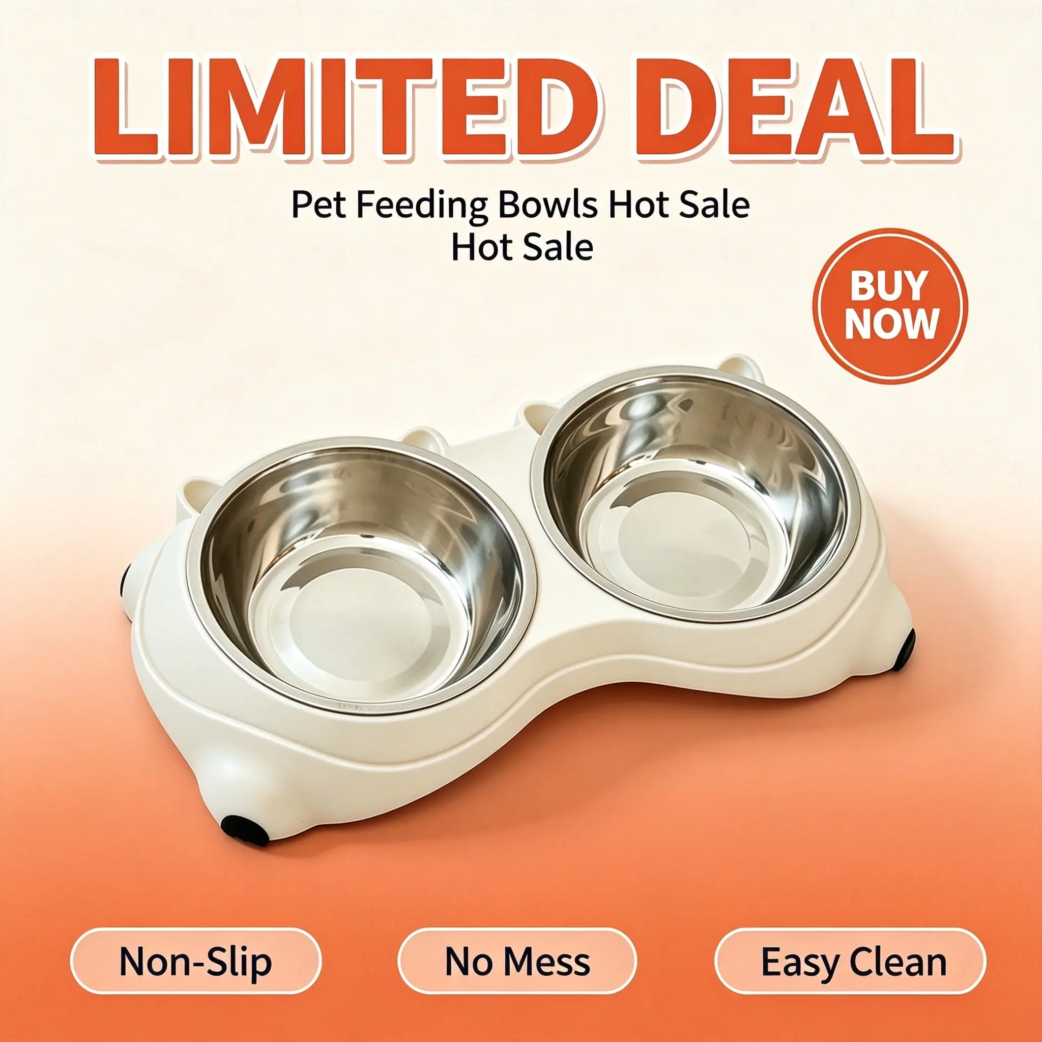 Easy Clean Stainless Steel Pet Double Bowl Set,Adorable Bear Shape Double Stainless Steel Pet Bowls, Non-Slip Rubber Base Spill Resistant Detachable Cat Dog Feeding Bowls, Separate Food Water Dish for Small Medium Cats Puppies