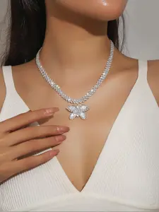 Butterfly Design Pendant Necklace for Women, Elegant Rhinestone Necklace, Fashion Rhinestone Decor Necklace for Party, Daily Decor, Trendy All-match & Exquisite Jewelry for Gift