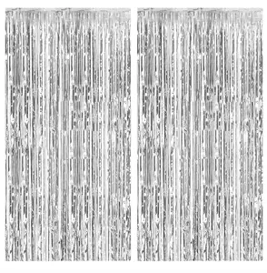 2 Pack Foil Curtain Backdrop Silver Metallic Tinsel Foil Fringe Curtains Photo Booth Props for Birthday Wedding Engagement Baby Shower Bachelorette Christmas Holiday Celebration Party Decorations