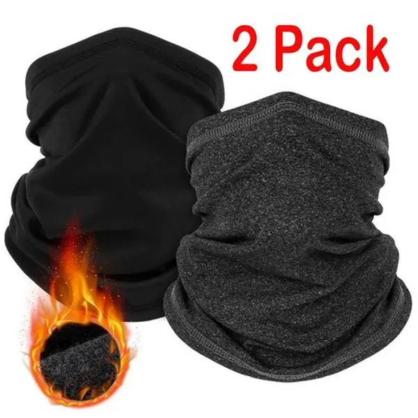 Unisex Polyester Fleece Neck Gaiter 2-Pack - 32cm x 25cm, One Size Fits All, High-Stretch Windproof Thermal Half Face Mask Scarf, Adults' Outdoor Accessory for Skiing,Biking,Hiking Days Stay Cozy, Four-Way Stretch Moves With You