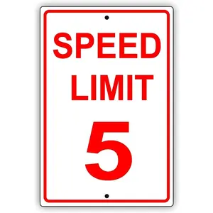 Speed Limit 5 MPH Miles per Hour Red Letters Zone Slow Down Speeding Restriction Alert Attention Caution Warning Notice Aluminum Metal Tin 8x12 inch Sign Plate