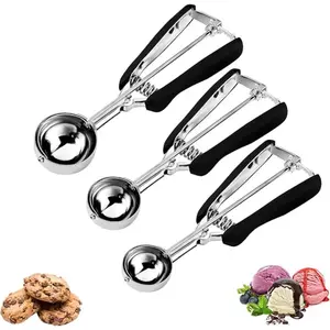 3 PCS Cookie Scoop Set, Ice Cream Scoop, Cookie Scoops for Baking, Cookie Dough Scoop with Trigger Release, 18/8 Stainless Steel, Good Grip, Non-Slip, for Cookie Cupcake Muffin Ice Cream waffle，Christmas Mother Father's Day Gift