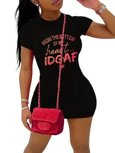 Casual Slim Fit Letter Print Mini Dress