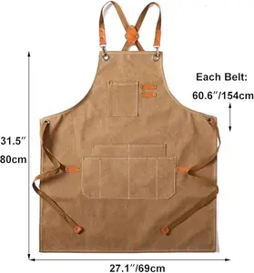 Canvas Work Apron,Cross Back Aprons for Men,Women,Cooking,Carpenter,Woodworking,Chef,BBQ,Grilling,Bartender