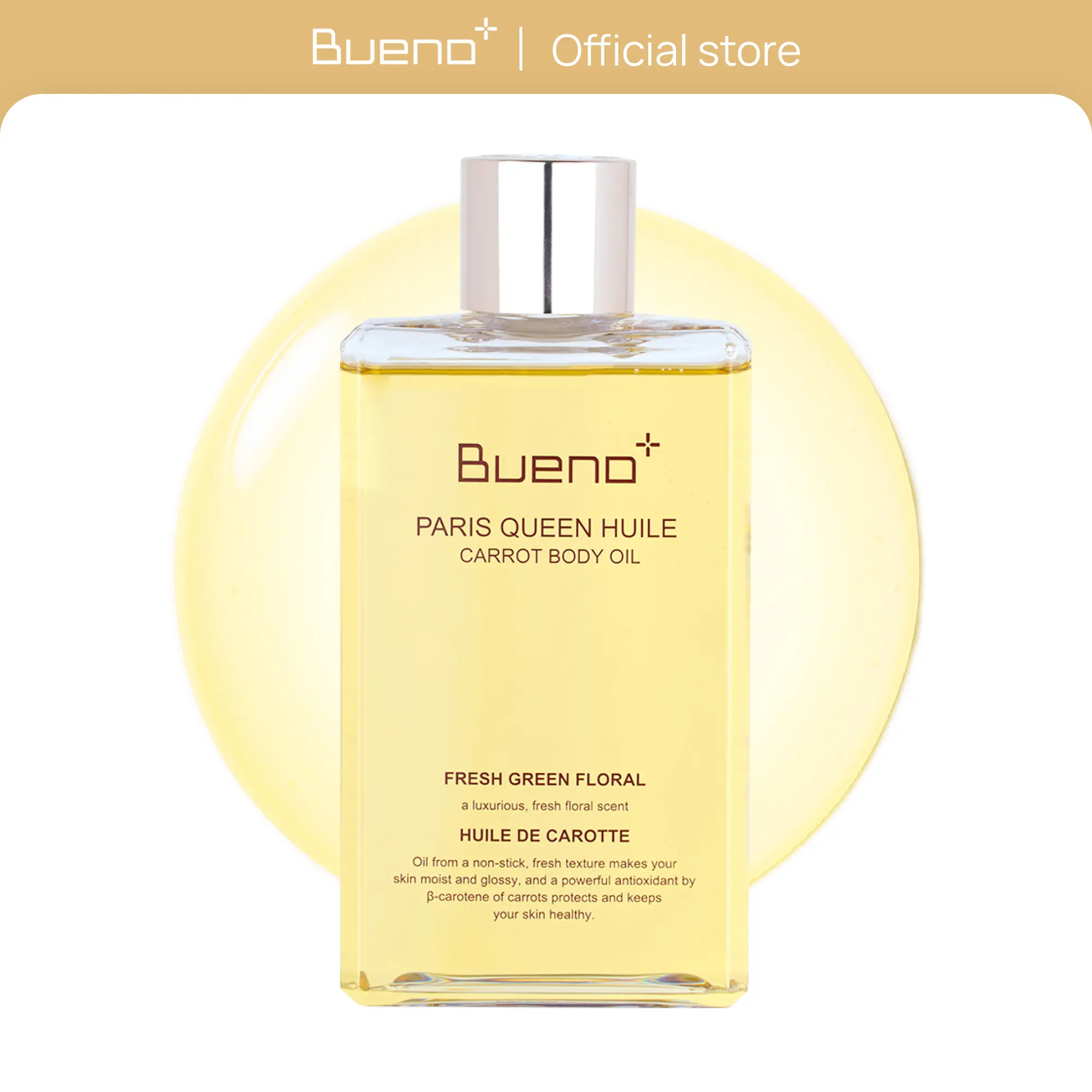 Bueno+ Paris Queen Huile Carrot Body Oil | Hydrates & Protects Skin with Carrot Extract, Beta-Carotene | Protective Nutrition Supply Moisturizing Elasticity Dry Moisture | 6.7 Fl Oz