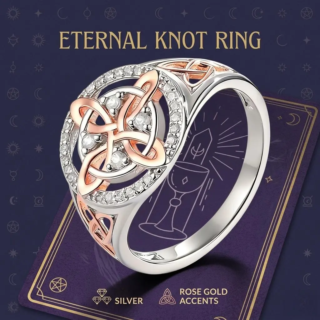 Celtic Knot Ring Rose Gold Plated, Witches Protection Jewelry with Cubic Zirconia, Pagan Spiritual Gift, Trendy Witchtok Accessories for Women, Pagan Spiritual Gift
