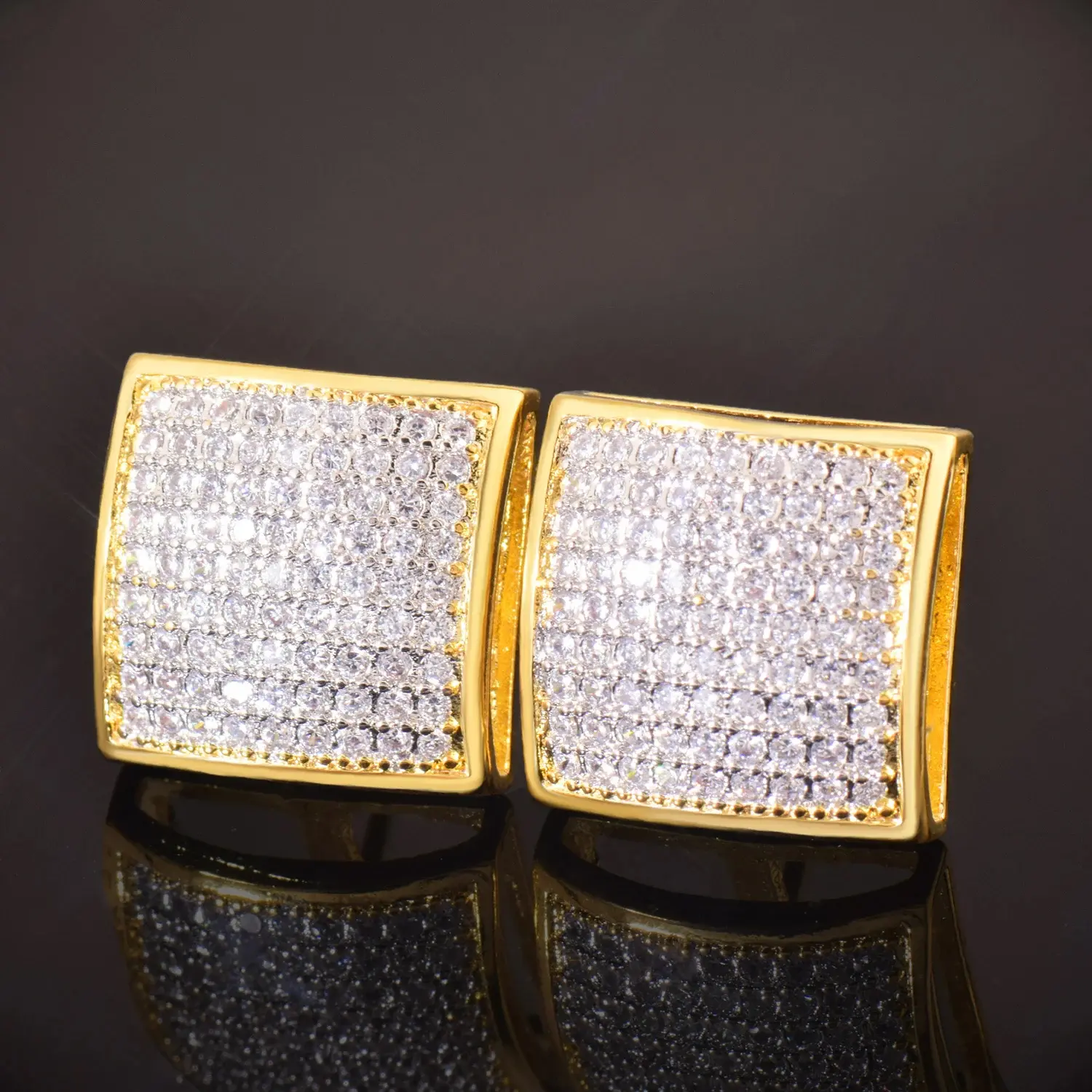 12MM Square Stud Earring Iced Out Cubic Zirconia Men Women Screw Earrings Hip Hop Jewelry Fashion Gift