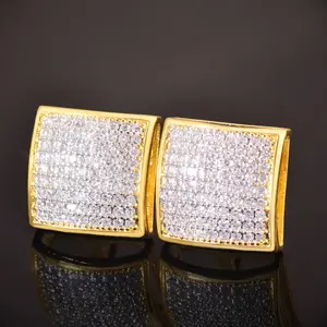 12MM Square Stud Earring Iced Out Cubic Zirconia Men Women Screw Earrings Hip Hop Jewelry Fashion Gift