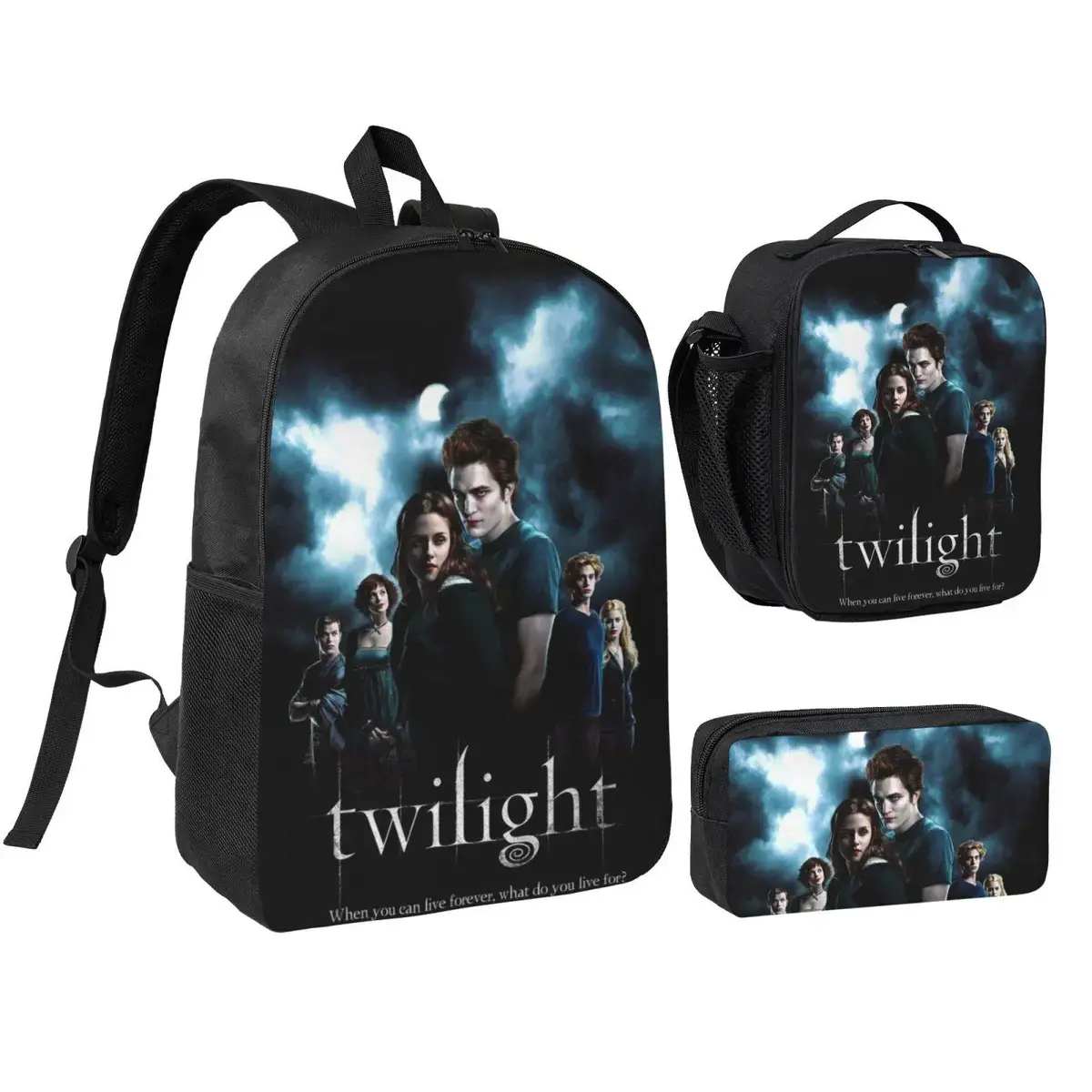 Lightweight Twilight travel Backpack 3in1 Cartoon Twilight saga travel backpack Set with Lunch Bag Pencil Case Casual Twilight merch Daypack for Travel Outdoors gifts