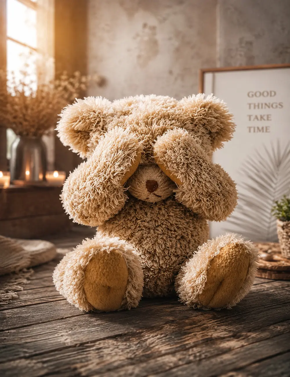 Baby Teddy Bear Wall Art Nursery Canvas Print Cute Teddy Bear Poster Neutral Nursery Decor Animal Wall Art Kids Bedroom Playroom Decor Baby Room Canvas Print Rustic Farmhouse Nursery Decoration Baby Shower Gift for Boy Girl Home Wall Decor