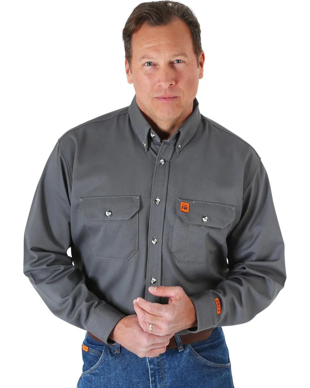 Wrangler Men's Riggs Fr Long Sleeve Button Down Work Shirt - 10Fr3w5gy-Tll