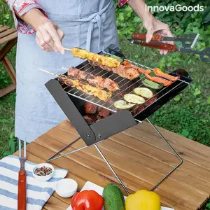InnovaGoods Mini Folding Portable Barbecue for Charcoal Grill - Foldable Steel BBQ with Removable Grill Rack & Ventilation Holes - Lightweight & Space Saving Design - Perfect for 2 Diners - Black