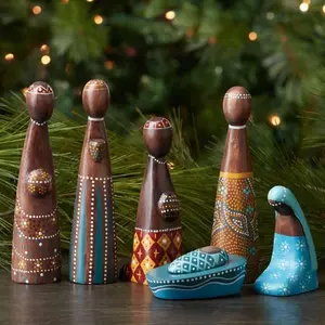 Small Wooden Tabletop Nativity Set (Colorful Batik Dots 7 pcs)