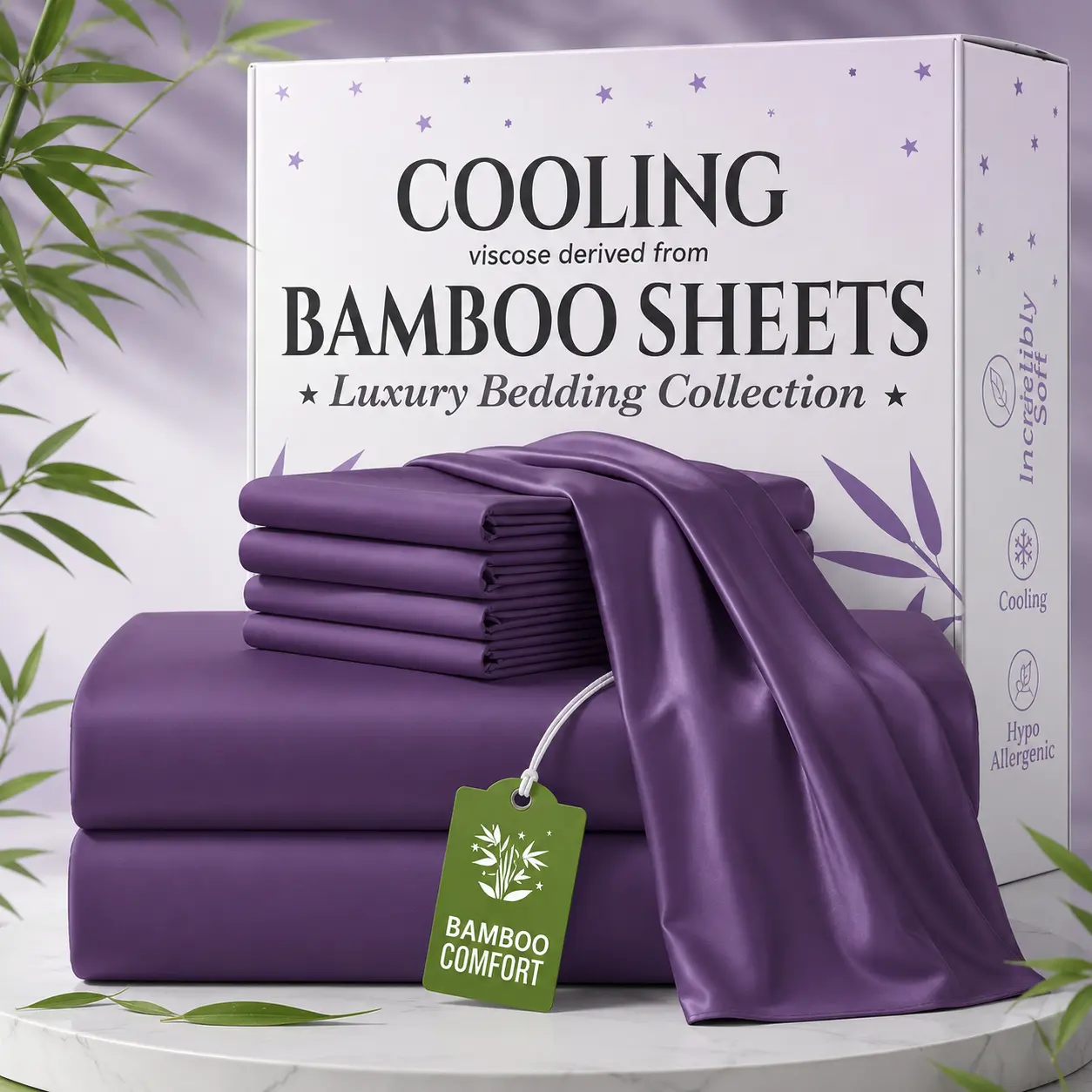 3/4/6pcs Extra Deep Pocket Sheets Bamboo Bed Sheet Set -Cooling Bamboo Bed Sheets for Hot Sleepers,Comfy Breathable Cooling Hotel Luxury Bedding for Women, Men and kids- Pockets, Ultra-Soft, Wrinkle Free
