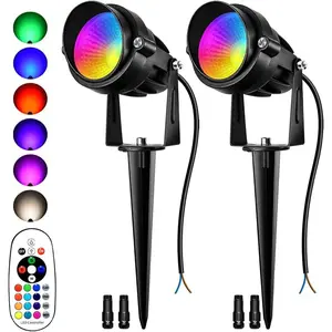 Low Voltage Landscape Lights, 16 Color Changing Outdoor Landscape Lighting with Remote Control IP67 Waterproof 12V 24V Landscape Spotlights for Garden Pathway Yard Christmas (2 Pack)