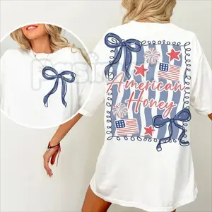 [Sale up to 40%] American Honey" Coquette 4th Of July T-Shirt – Girly Vintage USA Graphic Tee