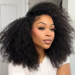 【NEW 】Sunber Blend Secure Half Wig Human Hair Kinky Curly with Drawstring Wear and Go Glueless Wigs 4c Edge Hairline Beginner Friendly 150% Density summerwins