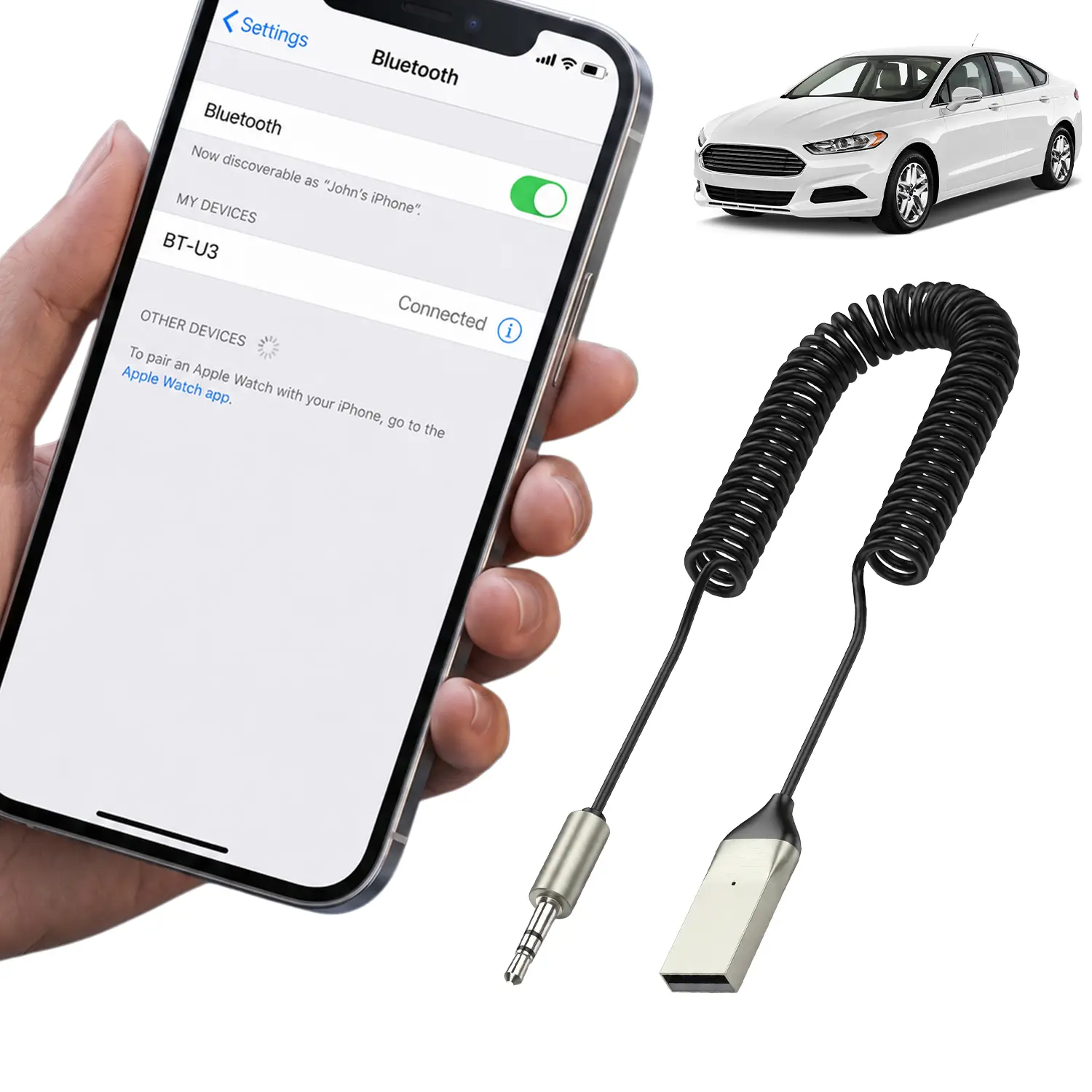 Oceantree Bluetooth Adapter Wireless Receiver for Car Hands-Free with Built-in Microphone AUX 3.5mm Stereo Audio - Dealsforyourdays Auxiliary Cord Grey, n Microphone AUX 3.5mm Stereo Audio Auxiliary Cord Grey, DealsForYouDays