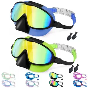 Swimming Goggles with Nose Cover, 2-Pack Wide Vision Masks, Anti-Fog UV Protection, Leakproof for Kids Aged 3-15