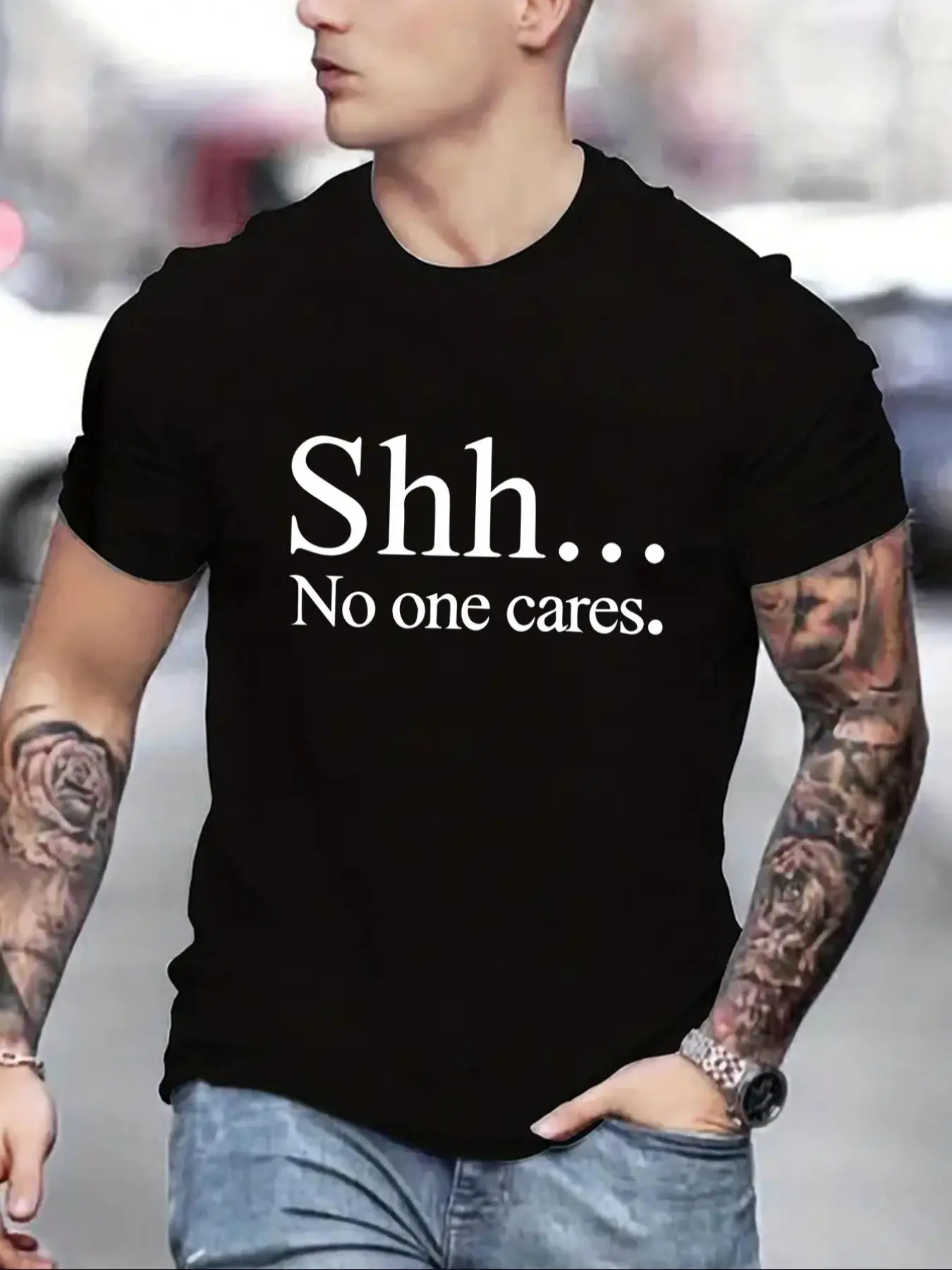 Men's Regular Fit Letter Print Round Neck Short Sleeve Tee, Casual Crew Neck T-Shirt for Daily Wear, Comfy Knitting Top for All Seasons