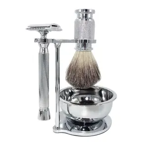 Classic Men's Safety Razor Kit – Double Edge, Badger Hair Brush & 10 Blades Gift Comfort