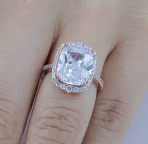5ct Cushion Cut Rose Gold Over 925 Sterling Silver CZ Engagement Ring Cocktail Celebration Big Diamond Simulant Travel Ring Size 3-14 SE78R