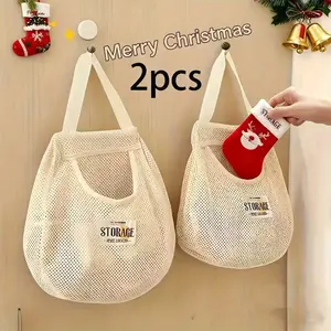 2pcs Wall-mounted Mesh Storage Bag - Lightweight Canvas Hanging Storage Bag, Suitable for Underwear, Socks, Towels and Sheets - Space-saving Wardrobe and Door Hook, Suitable for Bedroom, Bathroom, Dormitory, Wardrobe Organizer and Storage