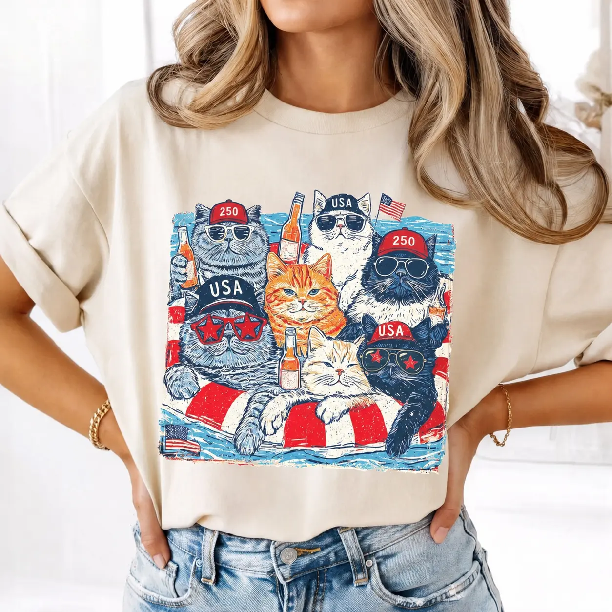 Comfort Colors Patriotic Cat Shirt America 250 Tee, 4th Of July Cat Shirt, USA Cat Lover TShirt, Vintage Kitty Graphic Outfit, Funny America Cat Hoodie
