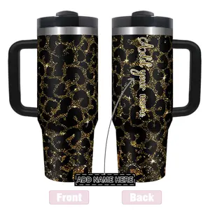 1pc Personalized 40Oz Tumbler with a Leopard Design. Made of Stainless Steel with Vacuum Insulation, It Features a Leak-Proof Lid And Fits in Most Car Cup Holders, Keeping Ice for Over 12 Hours. A Perfect Holiday Gift for Christmas And Halloween