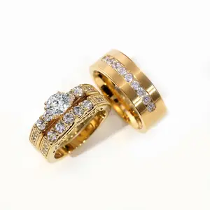 Lvrong 2 Rings His And Hers Couple Rings 1CT Round Cz Rings Womens Wedding Ring Sets Titanium Steel Mens Wedding Bands