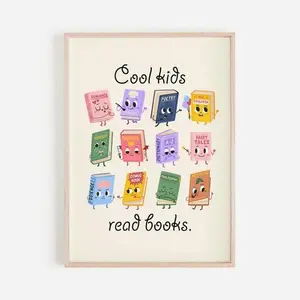 Reading posters classroom decor playroom wall art retro book character art learning poster school library sign children book print Poster No Frame