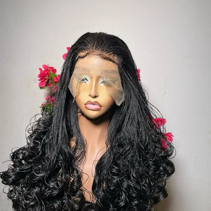 Nano micro braids, very tiny spanish curly tip braided wig in 16 inches made with human hair lace. Very lightweight and beautiful for all occasions. Medium: Cap size :21.5 – 22.5”