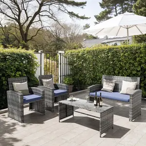 UDPATIO 4-Piece Outdoor Patio Furniture Set Rattan chair Sectional Sofa with Cushions&Tempered Glass Table for Garden Luxury Lounge Home para exterior shatt wrproof