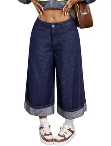 Women's Pocket Loose Wide Leg Casual Versatile Jeans