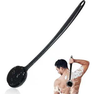 17in Lengthen Long Handle Double Sided Silicone Back Scrubber Shower Brush for Exfoliating Massage Produces Rich Foam for Men