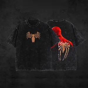 Spider Black Web T-Shirt, Spider Streetwear Shirt, Spider Graphic Tee, Vintage Washed Spider Symbol T-Shirt, Dark Aesthetic Y2K Streetwear Tee, Oversized Gothic Spider Shirt