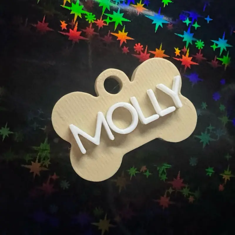 PetNameTags 3D Printed Name Tags for Pets Personalized Raised Name in Colorful Options Dog Bone Shape Customizable Name Tags