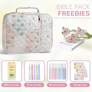Bible Cover Case for Women Large Bible Cover with Durable Handle Quilted Bible Carrying Case for Girls Bible Study Supplies Accessories (Spliced Flower, Spliced Flower)