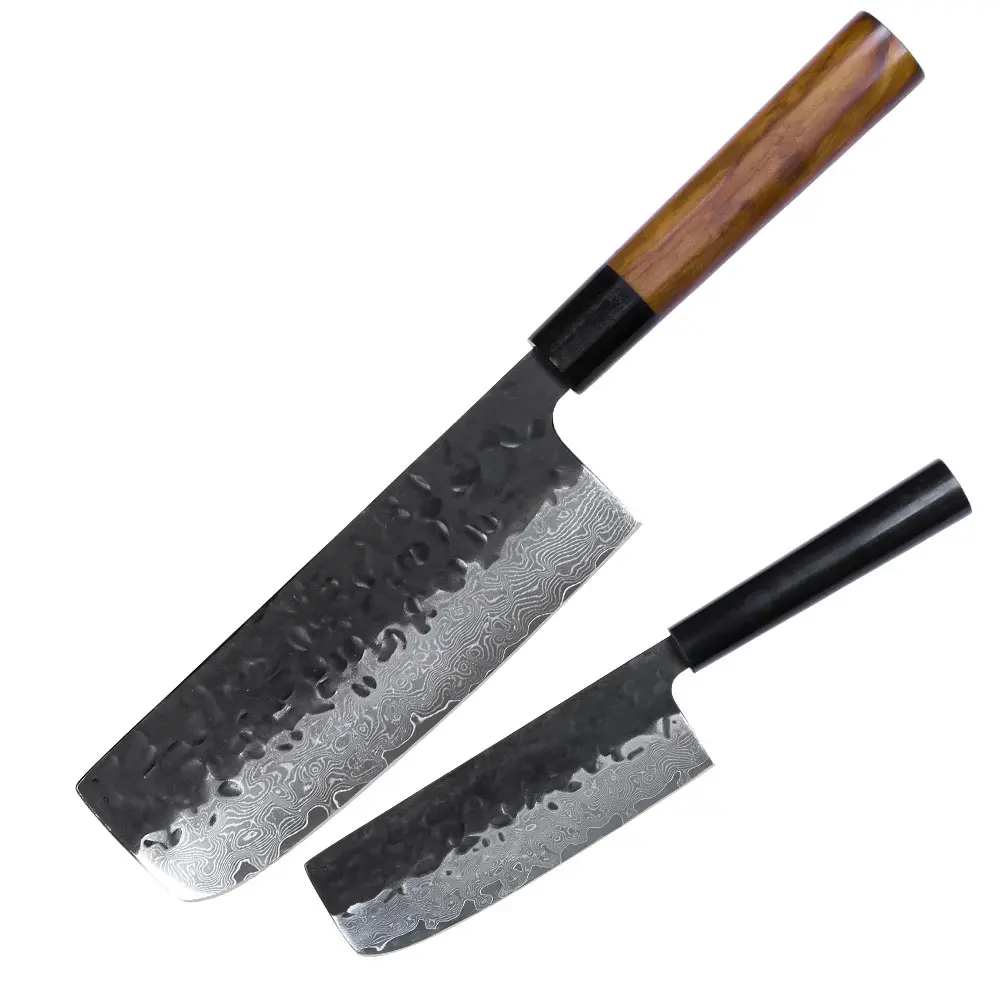 Nakiri Japanese Vegetable Knife, For Home & Precision Slicing, Hand-Forged Damascus Blade, Flat Grind Razor, Ebony or Olive Wood Handle – Home Chef & Collector Gift | Kajiya Kekouku 7 Inch