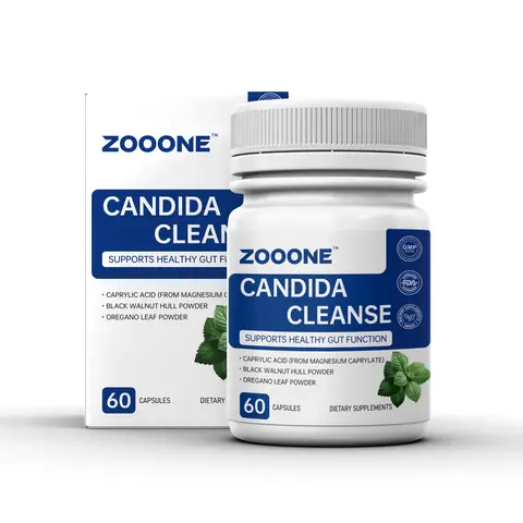 ZOOONE Candida Cleanse Support Pills - Extra Strength Daily Dietary Supplement with Oregano, Caprylic Acid Herbal Blend, Probiotics, Prebiotics, Anti Overgrowth & Balance Control, Pack of 1(60 Easy-to-Take Capsules)