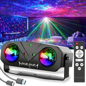 DJ Disco Atmosphere Light with Laser Starry Sky & Wave Projector USB Powered LED Disco Ball Remote Control for Parties Events Home Decor